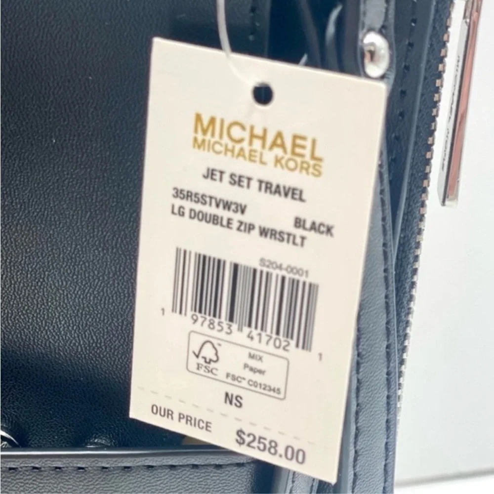 Michael Kors Jet Set Large Ombré Signature Logo Wristlet Wallet Phone BLACK NWT
